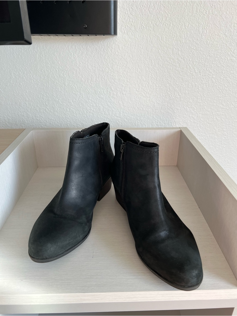 Clarks Black Suede Ankle Boot with Low Block Heel - Picture 4 of 8